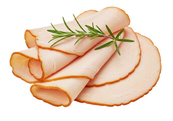 Isolated ham with rosemary is a delicious ingredient for gourmet meals, lunches, and snacks.