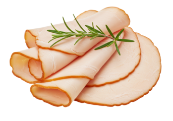 Isolated ham with rosemary is a delicious ingredient for gourmet meals, lunches, and snacks.
