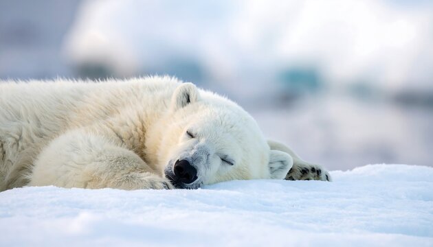 Polar bear sleeping on snow