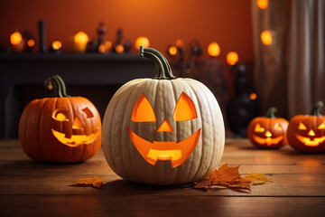 Obraz premium Gorgious illustration of scarecrow with Jacko lantern pumpkin for Halloweens Day