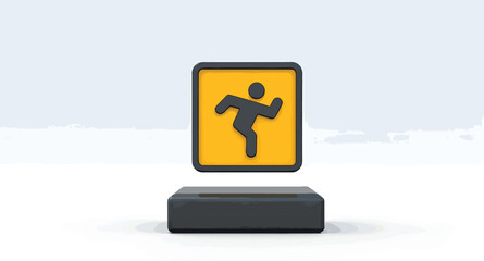 Minimalist 3D pictogram of a runner in motion, a floating symbol for speed and physical activity