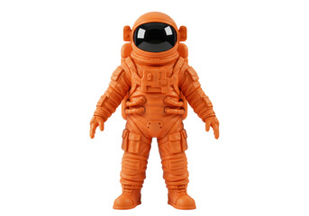 Isolated orange spacesuit astronaut toy, exploration concept for children, adventure fun