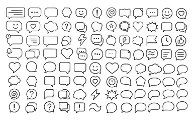 Collection of hand drawn speech bubbles and thought balloons. Vector set isolated on white background. Communication concept.