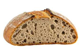 Isolated slice of sourdough bread with crusty golden exterior, delicious carb meal