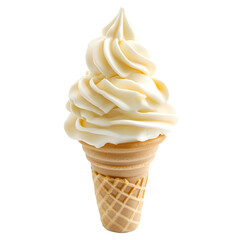 Delicious Vanilla Soft Serve Ice Cream Cone Isolated on White Background
