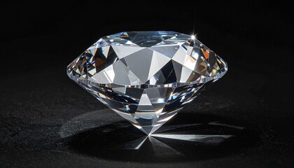 A brilliant-cut diamond rests on a reflective surface against a black backdrop—its sharp facets and radiant sparkle evoke precision, luxury, and the timeless allure of crafted clarity.