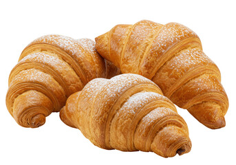 Isolated Stack of Freshly Baked Croissants Dusted with Powdered Sugar, a Classic Pastry