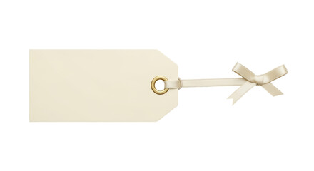 Isolated gift tag with ribbon, cream colored label, sale tag with bow, price tag ornament