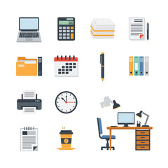Office supplies displayed neatly on white surface representing productivity and organization in modern workplace, conveying efficiency and professionalism.