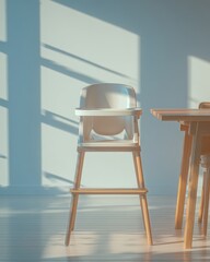 Modern High Chair and Table, Minimalist Interior Design.