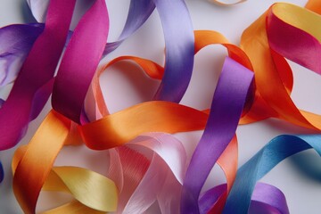 Colorful ribbons swirling, vibrant hues, abstract background.