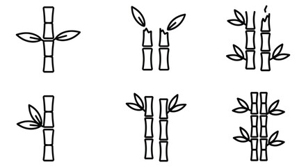 Vector art of collection of bamboo stalk icons in various arrangements, showcasing different perspectives and styles for natural design