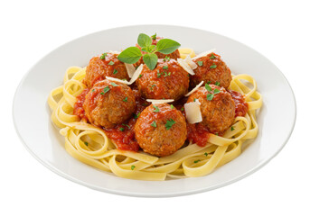 Isolated plate of spaghetti and meatballs, Italian-American cuisine classic recipe
