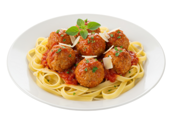 Isolated plate of spaghetti and meatballs, Italian-American cuisine classic recipe
