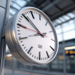 Modern Silver Wall Clock at Train Station, Time Display, 26th Day