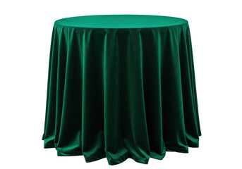 Isolated green velvet tablecloth drapery around round table for party or wedding events