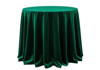 Isolated green velvet tablecloth drapery around round table for party or wedding events