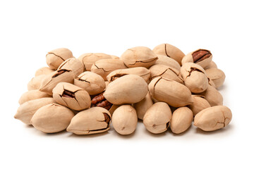 Pecan-nut in a shell isolated on white background. Top view.