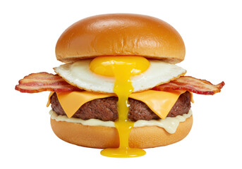 Isolated burger with egg, bacon, and cheese, a delicious culinary delight ready to eat