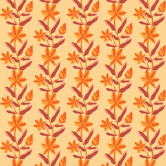 Autumn floral pattern stylized leaves fall foliage with vibrant leaves seasonal themed background illustration  wrapping paper, textiles, fabric, card, backgrounds, seasonal products, stroy,