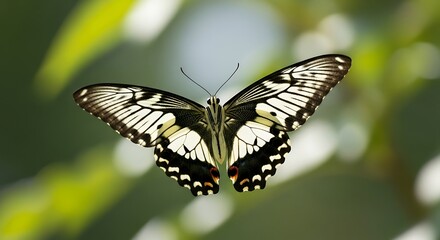 Naklejka premium Elegant Butterfly Displaying Intricate Wing Patterns in Natural Light.