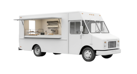 Isolated food truck or concession vehicle, modern mobile kiosk or coffee shop delivery van
