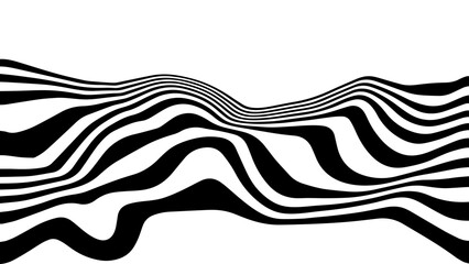 Abstract black and white wavy lines background. Optical illusion op art wave pattern for poster, banner, cover and design. Vector 