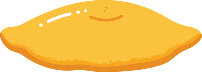 A simple, flat illustration of a yellow mango with a curved smile and two dots for eyes.