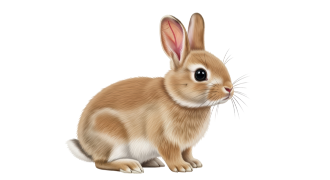 Isolated adorable fawn colored rabbit with long ears, soft fur, and shiny dark eyes - Powered by Adobe