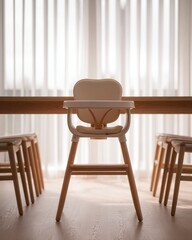 Modern Wooden High Chair in a Light-Filled Room