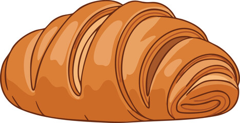 A delicious golden-brown croissant pastry shown in a detailed cartoon illustration against a white background.