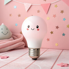 Funny Ultra Soft Bulb on Pink Background ,  Pastel Cartoon 3D Illustration