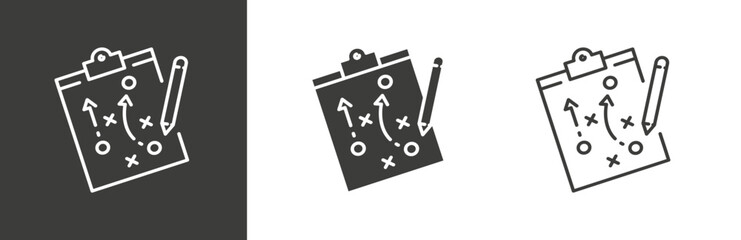 flat and linear set icons, strategy management business icon, data process growth, infographics on blackboard, simple symbols on white and black background - editable stroke vector illustration
