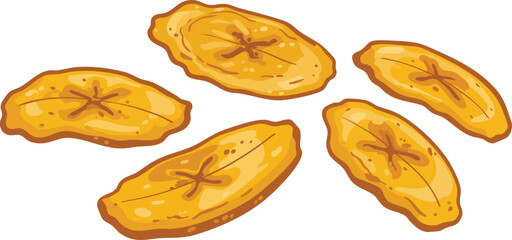 Illustration of fried plantain chips, a popular snack in many tropical regions. © FOOD