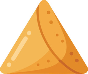 A triangular pastry, likely a samosa, with a golden-brown crust and visible air bubbles.