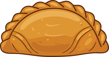Cartoon illustration of a golden-brown empanada with crimped edges.