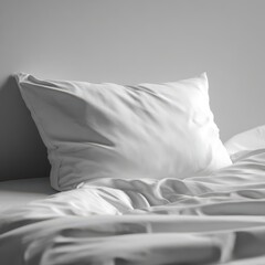 Monochrome Bedding: White Pillow and Crumpled Sheets on Bed