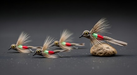 Four Artificial Birds Leaving Nest.