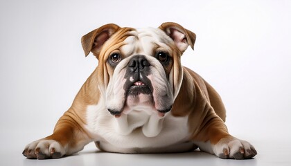 full shot of a british bulldog on white background
