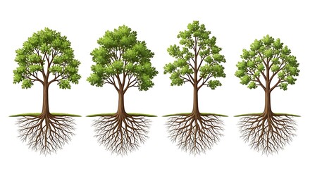 Four Trees with Detailed Root Systems.
