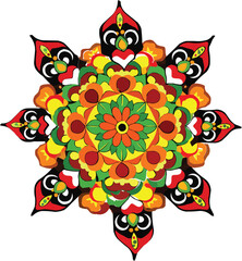 Cultural Illustrations: Indian Art & Ritual Objects Vector illustration -- Pookalam with Kathakali Motif