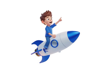 Cartoon boy rocket adventure isolated on transparent background