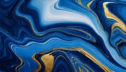 natural luxury abstract art texture of blue marble with golden swirls in liquid ink technique