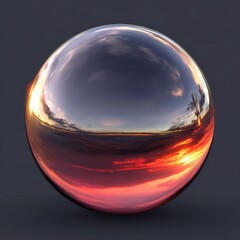 Crystal Sphere Reflecting Fiery Sunset Sky with Dramatic Clouds