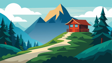 A secluded mountain refuge accessible only by a scenic hiking trail providing a peaceful sanctuary for adventurers.
