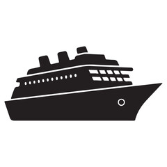 Obraz premium Cruise Ship Silhouette Isolated on White Background Traveling by Sea for Vacation and Holiday with Detailed Deck and Smokestacks