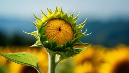 close up of a budding sunflower blossom