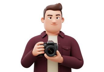 Isolated Photographer Character Posing with Camera for Content Creation and Portraits