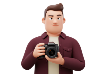 Isolated Photographer Character Posing with Camera for Content Creation and Portraits
