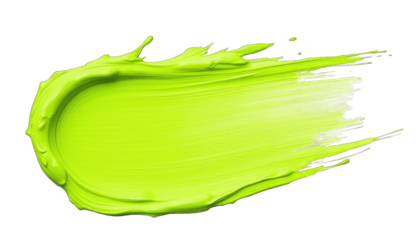 Energetic Neon Green Paint Splash Brush Stroke on Black Background isolated on a transparent background